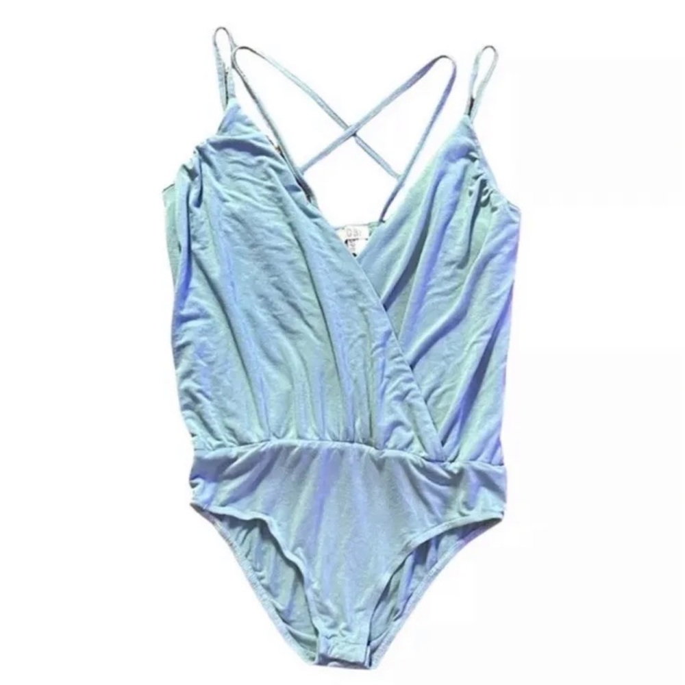 Tobi Strappy Deep V neck Sexy Versatile Bodysuit Blue, Small